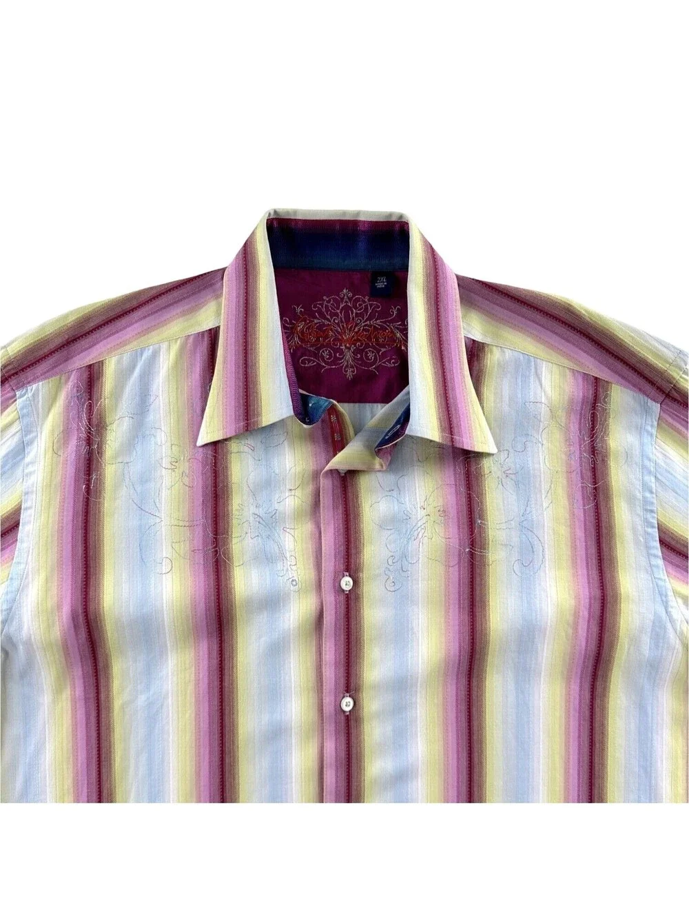 Robert Graham Multi-Color Stripe Embroidered Button Front Shirt 2XL